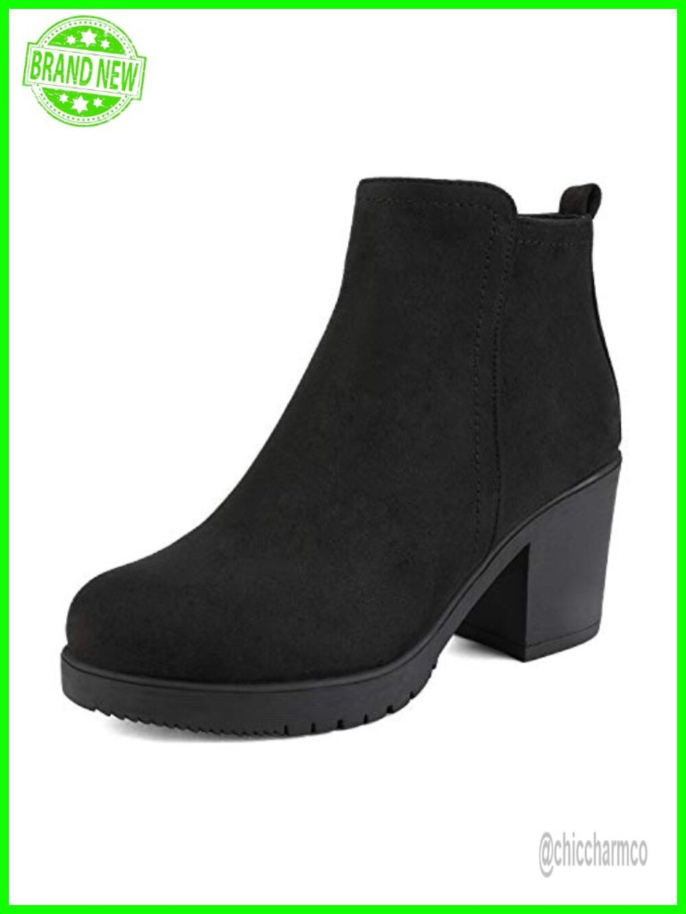 Women's Block Heel Ankle Booties Pointed Toe Faux Suede Side Zip